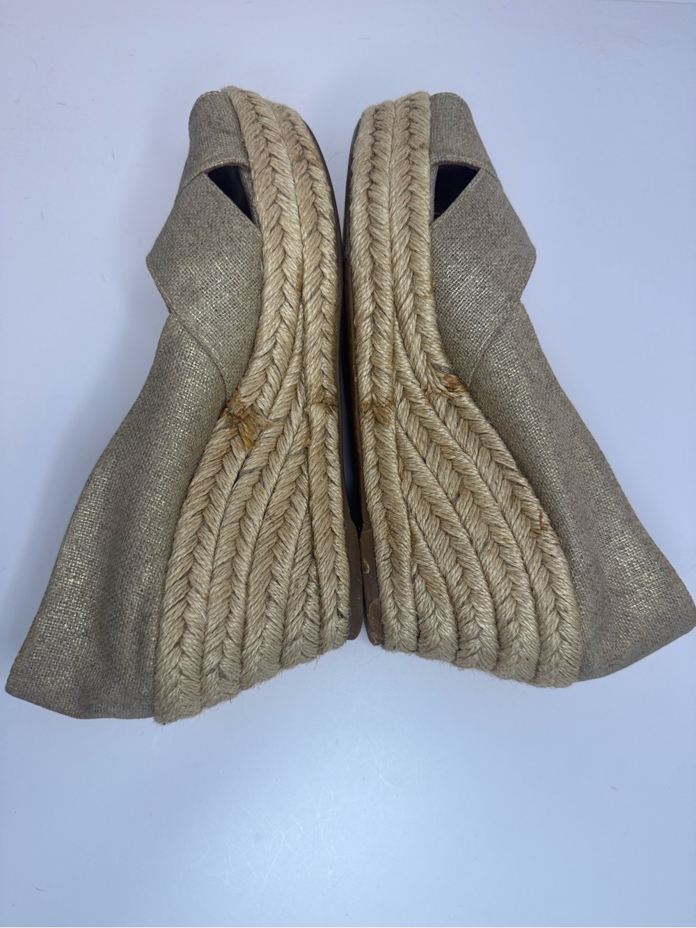 Tory Burch Filipa Logo Canvas Peep Toe Wedge Espadrilles Size 8B - Picture 7 of 14